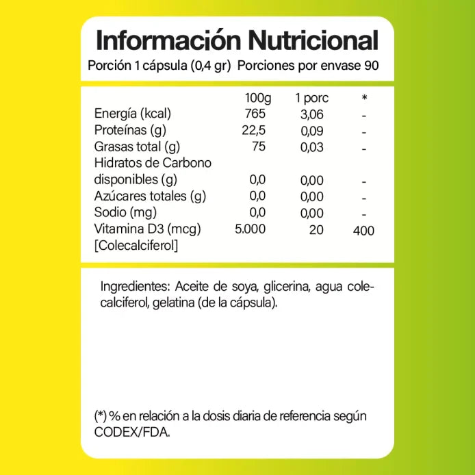 VITAMINA D3 90 cápsulas 800 UI